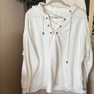 aerie White Lace-Up Hoodie